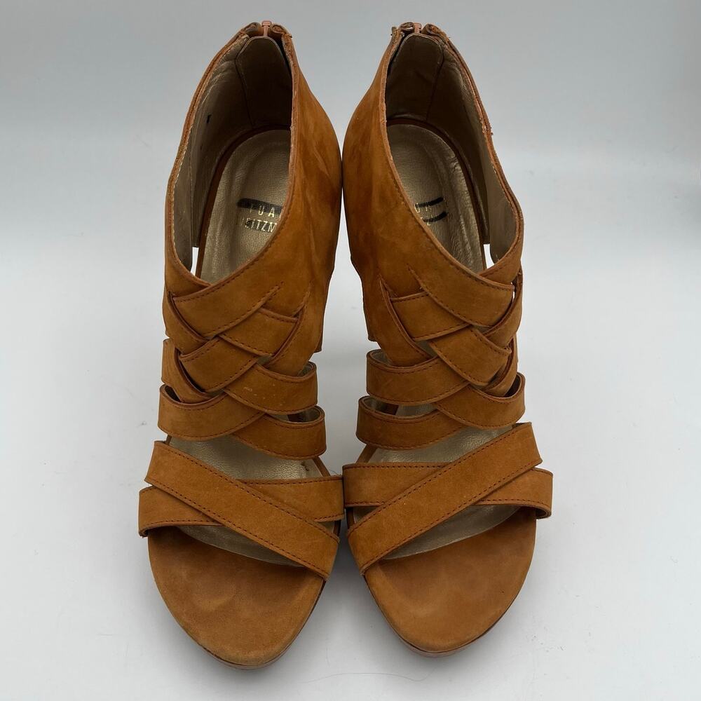 Stuart Weitzman Women's Chestnut Nubuck Saxony Platform Cage Heels Size 6M